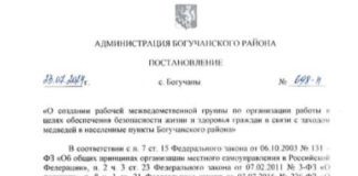 В Богучанском районе создана рабочая межведомственная группа по организации работы в целях обеспечения безопасности жизни и здоровья граждан в связи с заходом медведей в населенные пункты района.